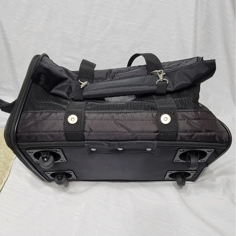 Pet Carrier Sherpa Ultimate On-the-Go Rolling Black Mesh Quilted Small Dog Cat